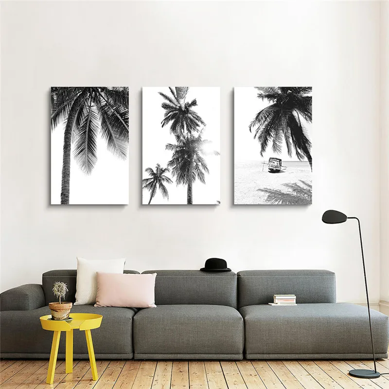 Palm Tree Prints Set of 3 Wall Art Tropical Beach Decoration Picture Black and White Landscape Canvas Painting Poster Home | Дом и сад