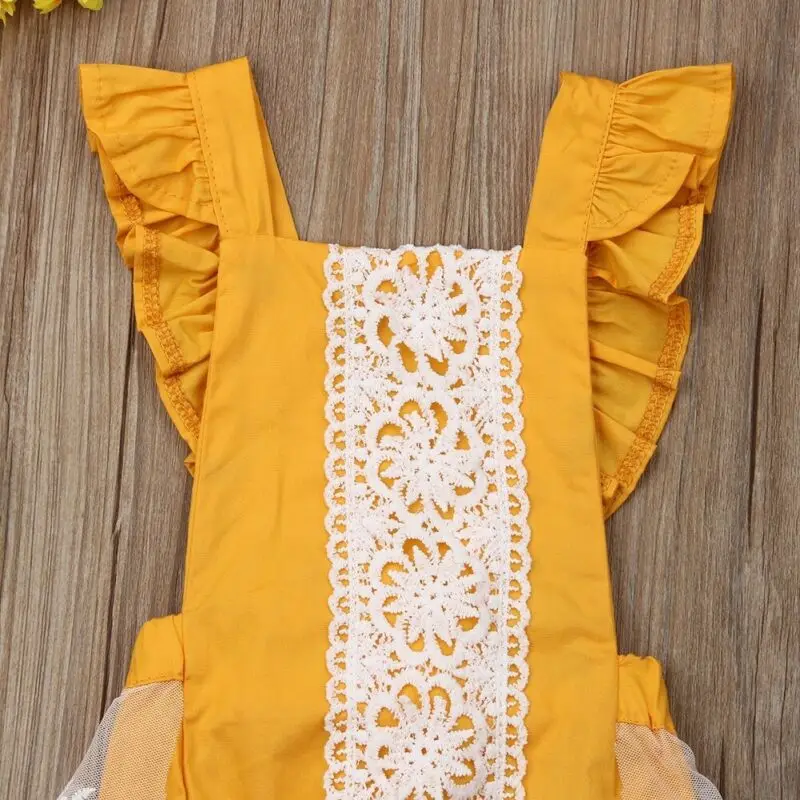 

Emmababy Kids Baby Girl Solid Romper For Summer Ruffle Clothes Lace Backless Bow Jumpsuit Outfits Baby Clothing