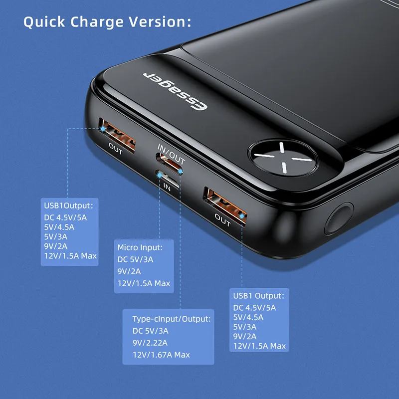 Essager Power Bank 20000mAh Protable External Battery Charger 20000 mAh Powerbank PD 20W Fast Charging For iPhone Poverbank