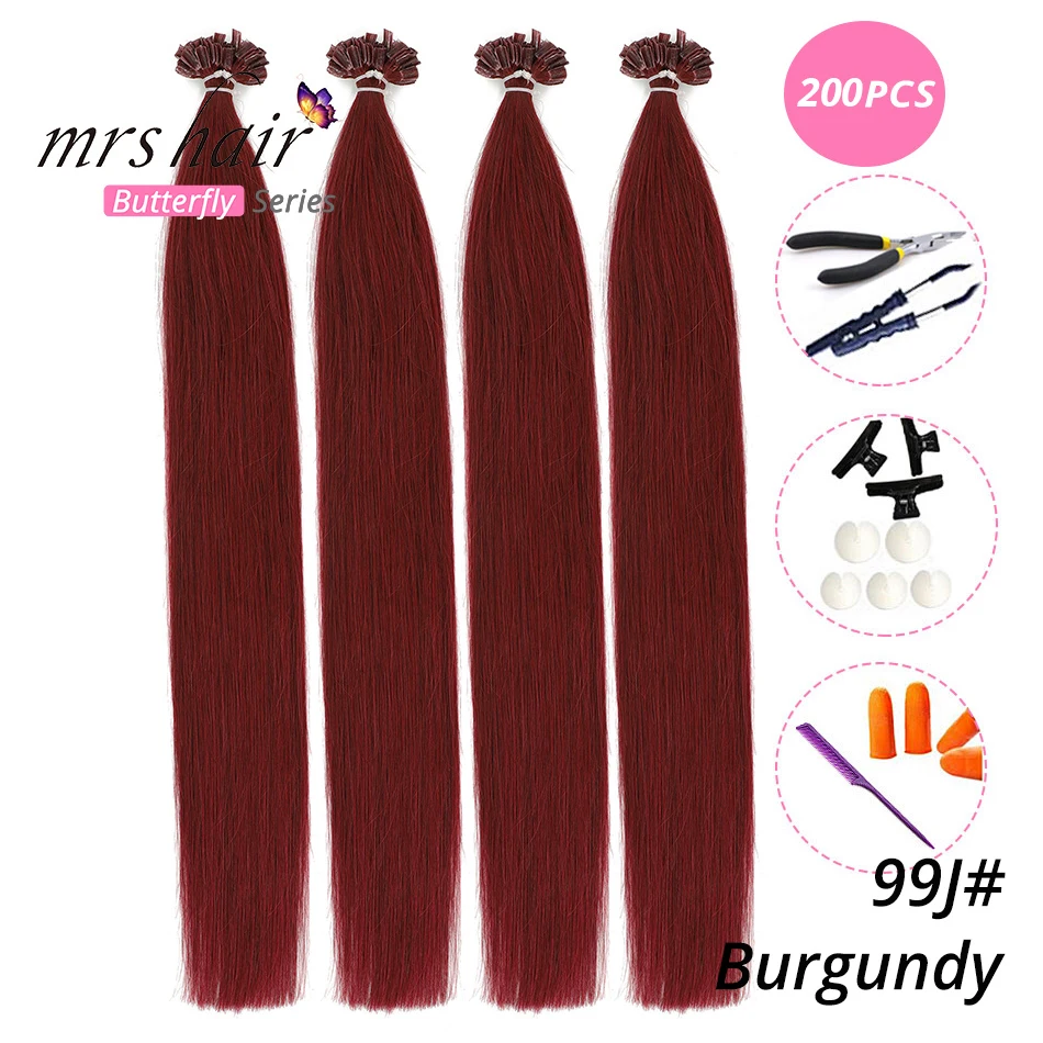 MRS HAIR, 1 г/шт., 14 дюймов, 16 дюймов, 20 дюймов, 24 дюйма, накладные волосы, прямые волосы Remy Nail, кератиновые человеческие волосы, 50 шт - Цвет: KUT99j-200