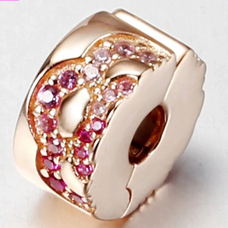 

2020 New 925 Sterling Silver Bead Rose Gold Fan Clamp Fit Pandora Women Bracelet & Necklace Diy Jewelry