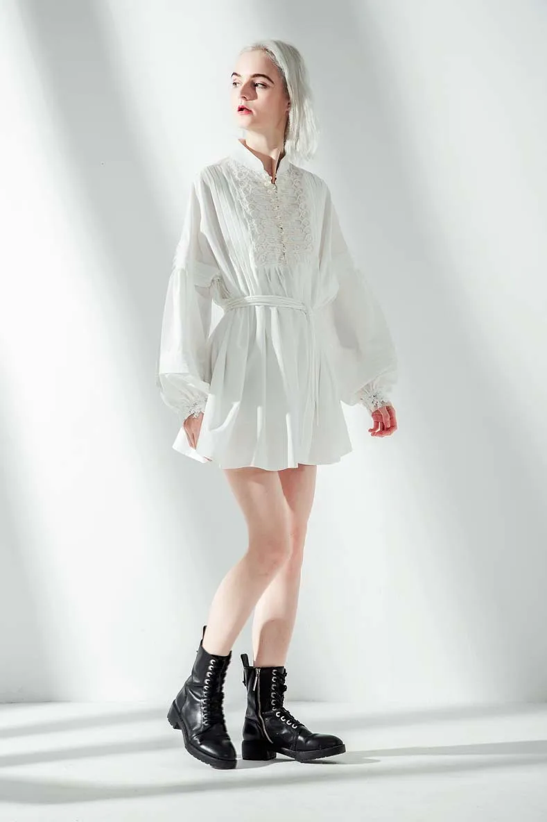 

New arrival luxury button embroidery lantern sleeve doll dress women