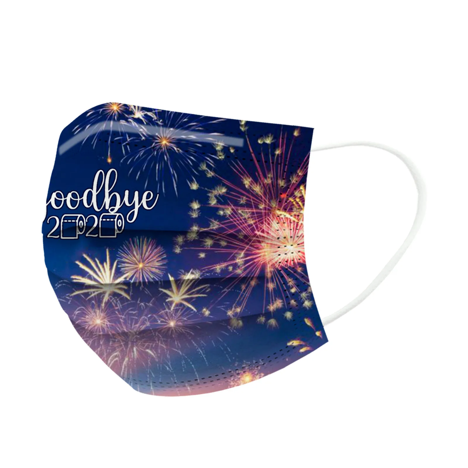 

100PC Adult Masks Disposable Face Mask 2021 Happy New Years Fashion Printed Mouthcover Three Layer Breathable Masque Mascarillas