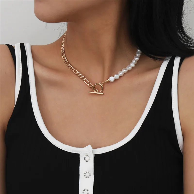 

European And American Female Jewelry Retro Temperament Mix Match Necklace Simple High-end Elegant Imitation Pearl Alloy Necklace