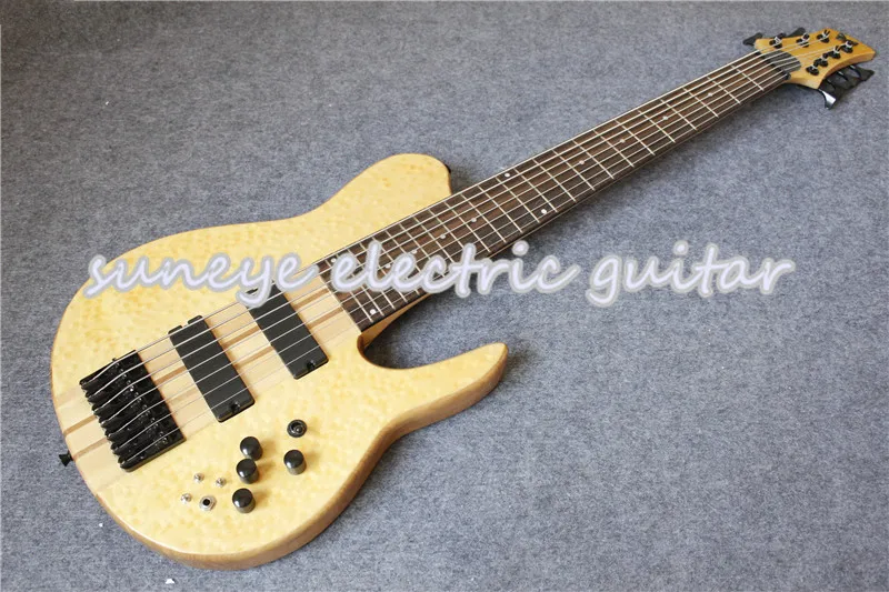 Китайская натуральная древесина Fodera 7 струн электрическая бас гитара Шея через