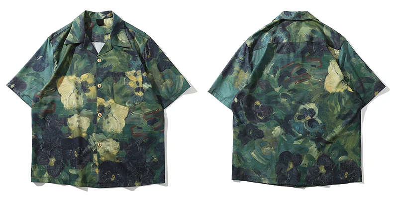 

2021 new ins retro oil painting full print short-sleeved shirt men's trendy brand loose bf lazy casual jacket
