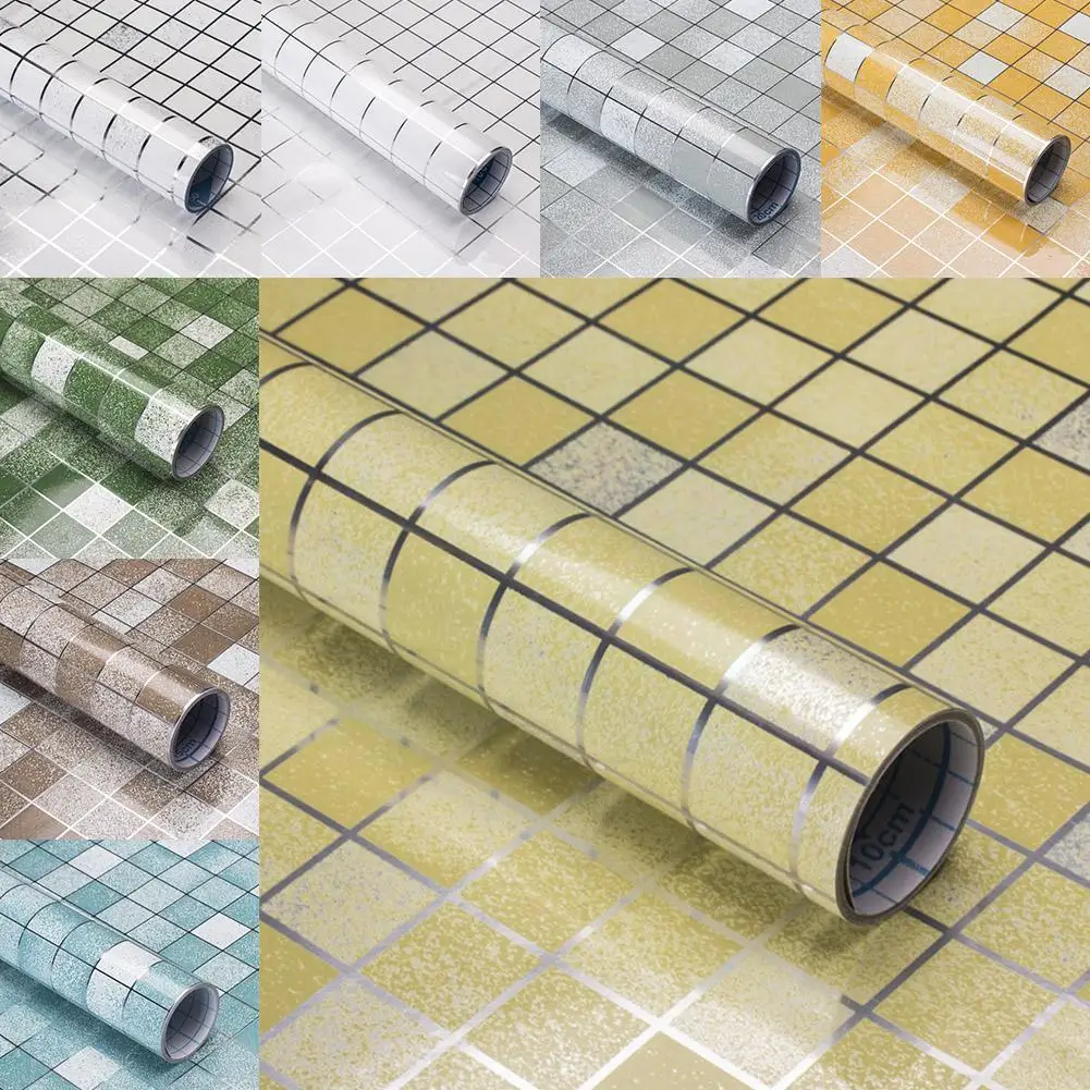 

Bathroom Kitchen Waterproof Self-adhesive Plaid Wall Wrap Wall Waterproof Stickers Tile Foil New Stickers Anti-oil Arrival