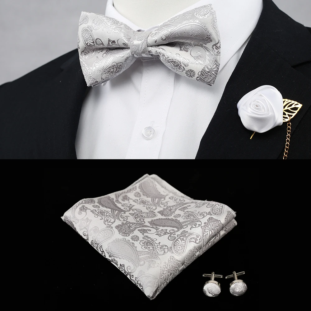 

Wedding Party Classic Red Men's Adjustable Bowtie Sets with Handkerchief Neckwear Man Elegant Tuxedo silk Bowties for Shirt