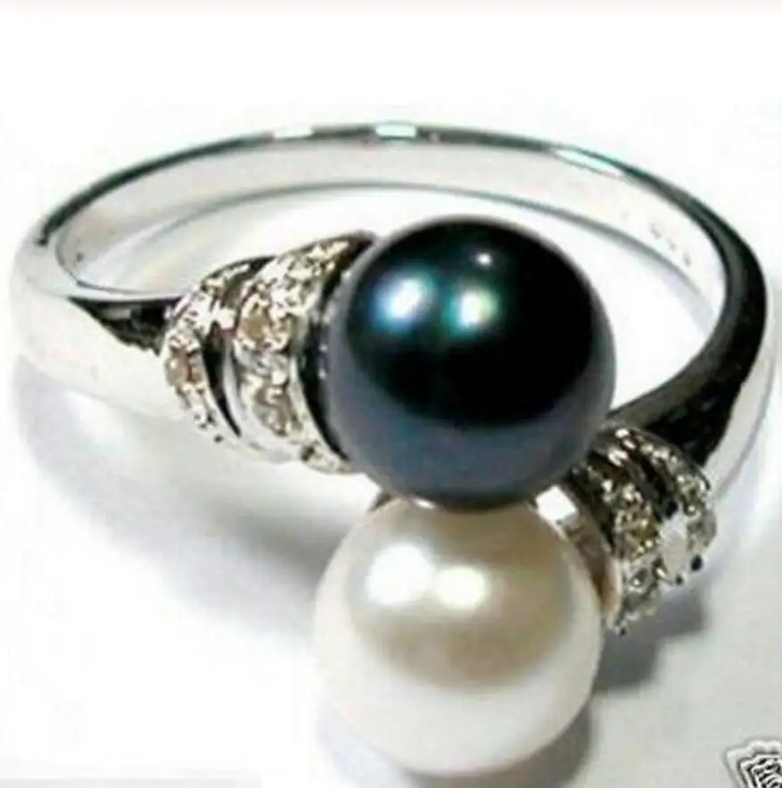 Fashion jewelry Free Shipping Wholesale price 16new ^^^^Jewelry white black freshwater pearks silver plated rings Size 7 8 9 -T | Украшения