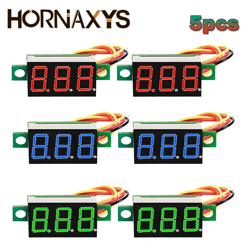 

5pcs 0.36 Inch 0.36" Digital Voltmeter Red Green Blue DC 0V-100V Three Lines 3 digit Voltage Panel Meter Display led Color