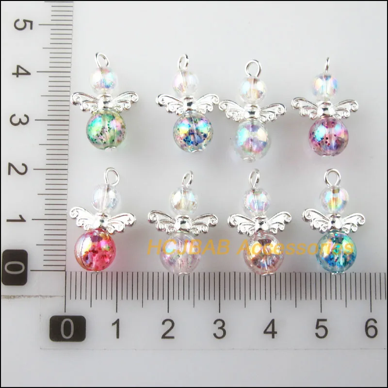 24 шт посеребренные крылья из разных бусин Танцы амулеты ангелы Подвески