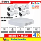 Система видеонаблюдения Dahua IP NVR, 4 канала, 4K, NVR4104-P-4KS2L и Dahua, 1 МП IP-камера, 4 шт., IPC-HFW1020S H.265 NVR