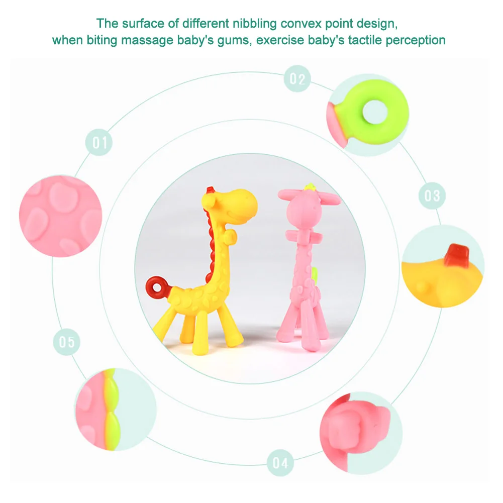 With Storage Case Training Cute Baby Teether Soft Silicone Pain Relief Chewing Toy Molar Stick Giraffe Shape Sore Gums Home | Мать и