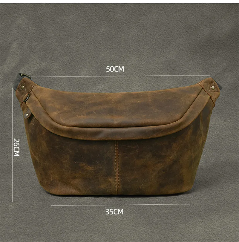 Natural crazy horse cowhide large capacity men's chest bag retro simple high-quality genuine leather sports large diagonal bag