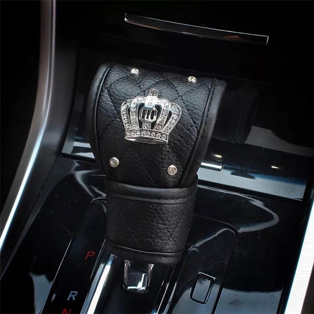 shift knob cover Накладка для ремня безопасности автомобиля кожаный ремень безопасности Наплечная накладка Корона Кристалл Стразы Алмаз переключения передач крышка ручного тормоза Чехлы наборы - Название цвета: shift knob cover