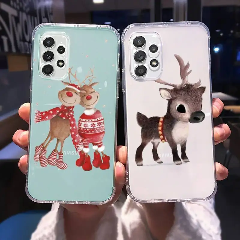 

Christmas New Year Deer Phone Case for Samsung A 51 50 52 12 21s 31 40 70 71 note S 20 10 21 ultra plus fe clear coque shell