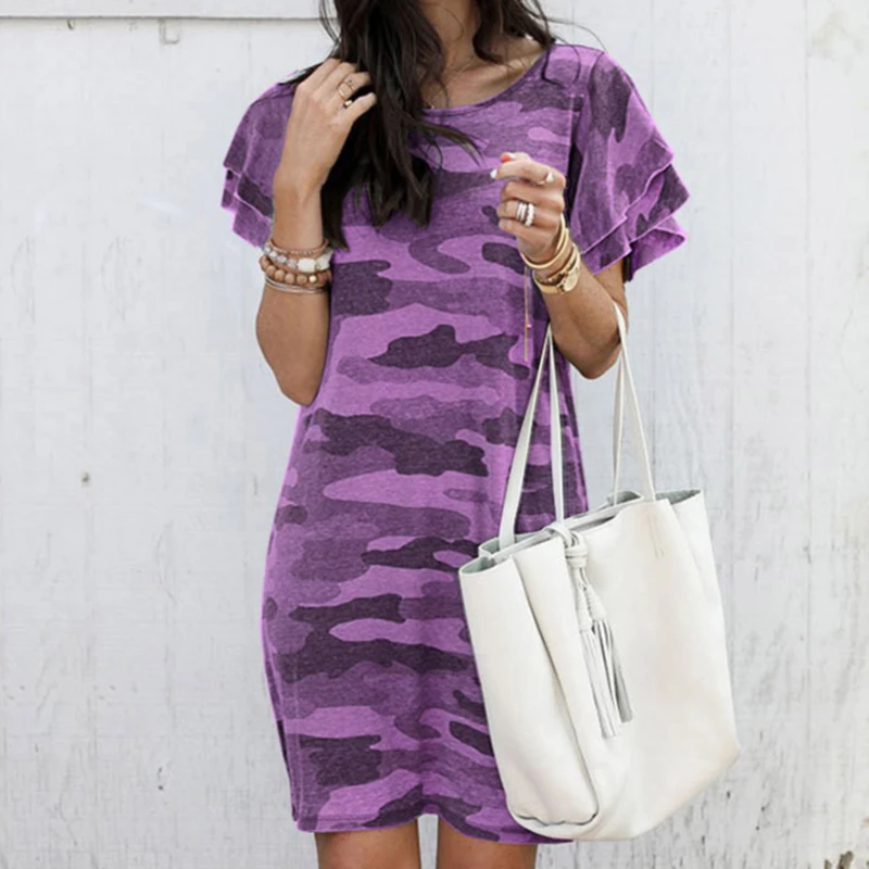 2020 Новое модное женское винтажное платье ретро камуфляжное летнее с круглым