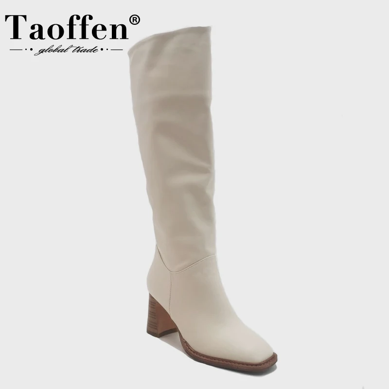 

Taoffen Size 34-43 2021 INS Women Knee High Heel Boots Lady Riding Botas Warm Winter Shoes Women Sexy Square Toe Casual Footwear