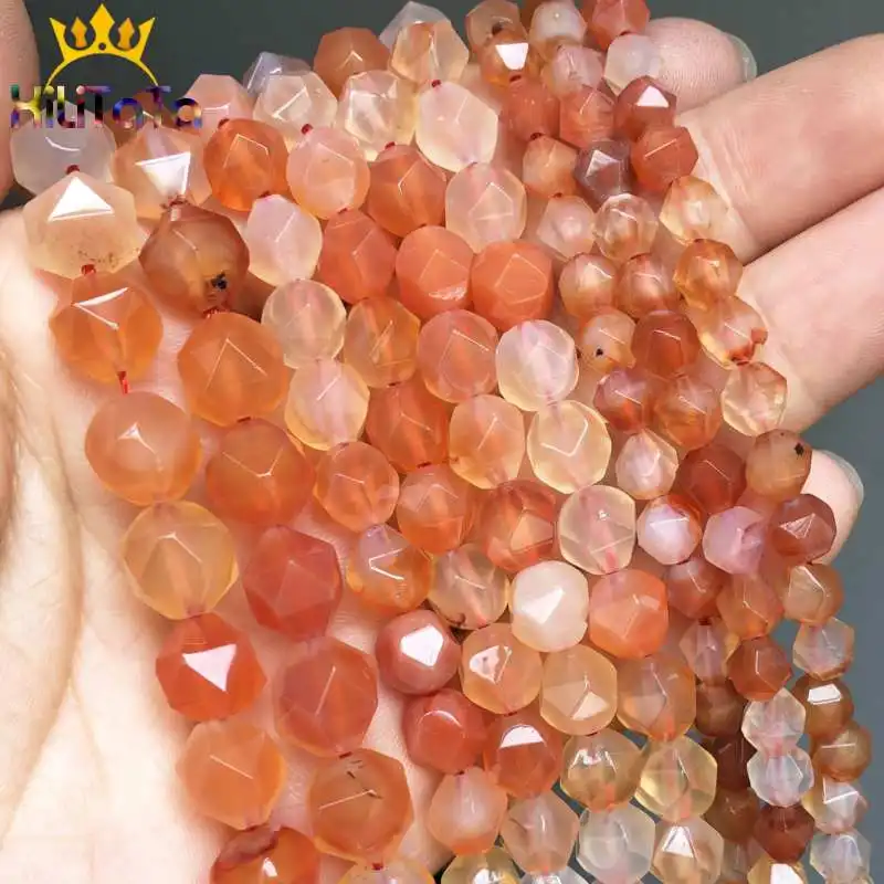 Природные ограненные из красного оникса Агатовые Бусины Круглый незакрепленный