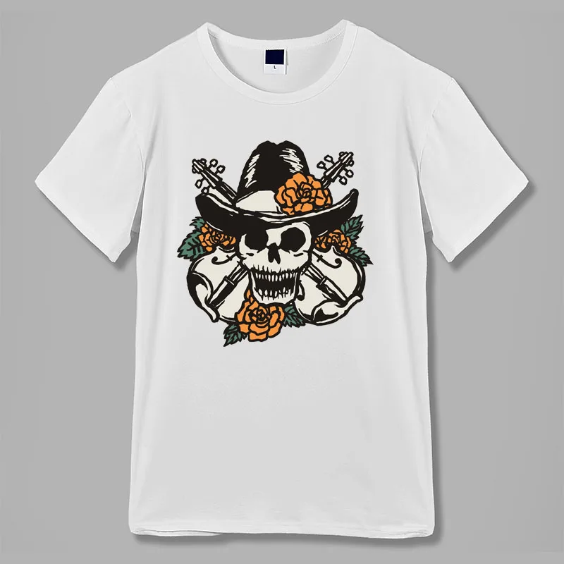 Череп и розы ручная Татуировка твердый рок для мужчин женщин футболка винтажный