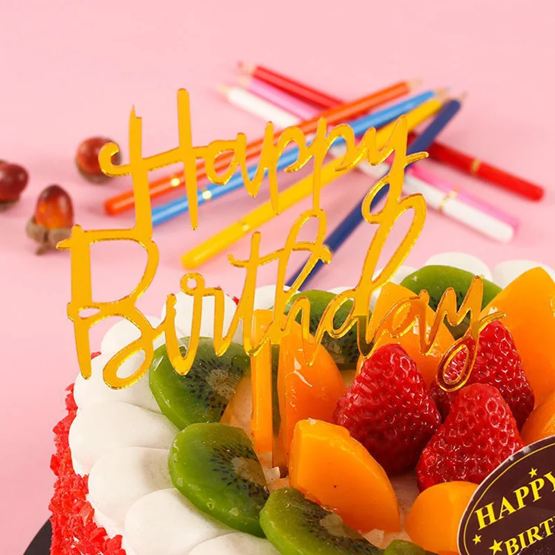 Новый акриловый Топпер для торта С Днем Рождения розовый черный блестящий