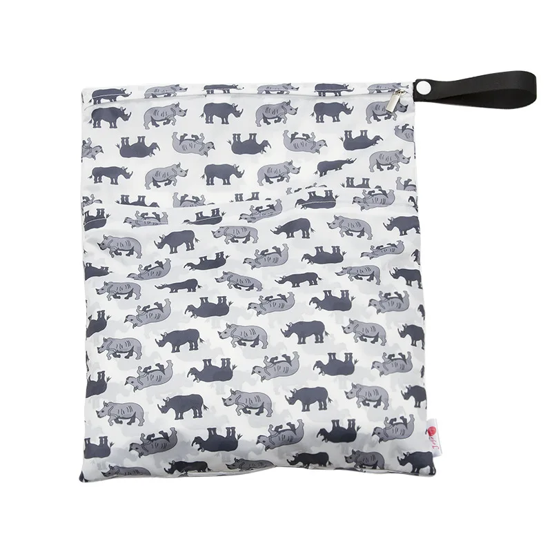 Bolsa de pa&ntilde;ales estampada para beb&eacute;, impermeable, pa&ntilde;al seco, con cremallera, bolso para cochecito, bolsa de viaje al aire libre, bolsa de almacenamiento de pa&ntilde;ales-3