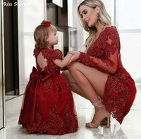 modest red lace evening mother of the bride dresses sheath short beaded mother and daughter dress long sleeves vestidos formales