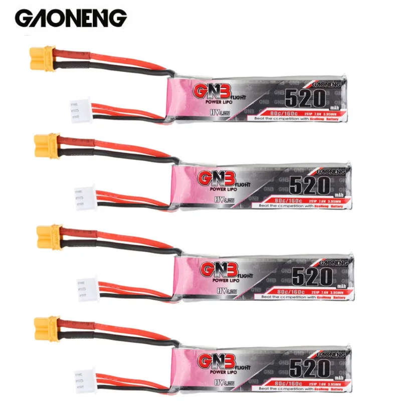 4 шт. Lipo аккумулятор Gaoneng 7 6 В 520 мАч 80C 2S HV 35 в разъем XT30 для микро FPV Racing Cine Whoop BetaFPV Drone