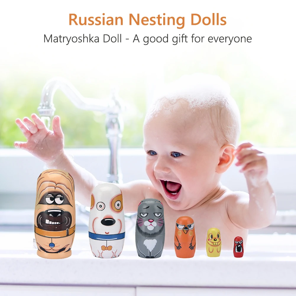 

6-слойная русская гнездовая кукла-матрешка, прекрасные животные, деревянная ручная роспись, русские куклы, бабушка, Подарочная игрушка