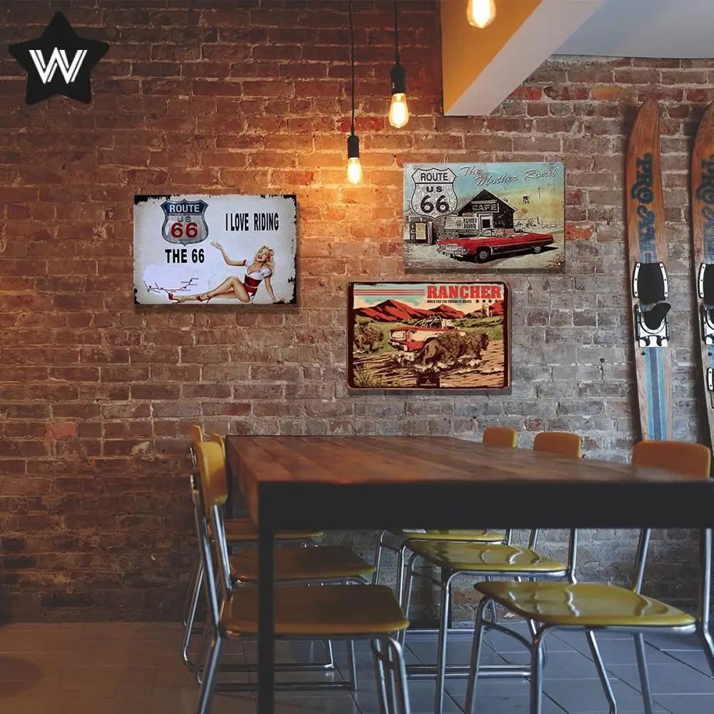 Винтажный металлический жестяной знак Route 66 США потертая стена гаража