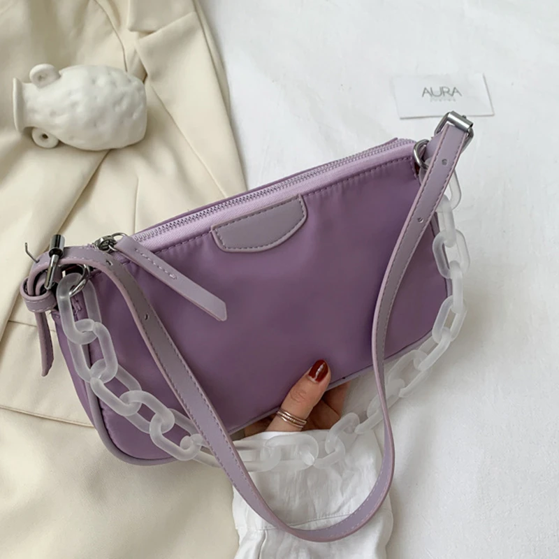 

Casual Chains Handbags Women Nylon Flap Candy Color Underarm Totes 2021 New Female Elegant Small Soft Shoulder Crossbody Bags