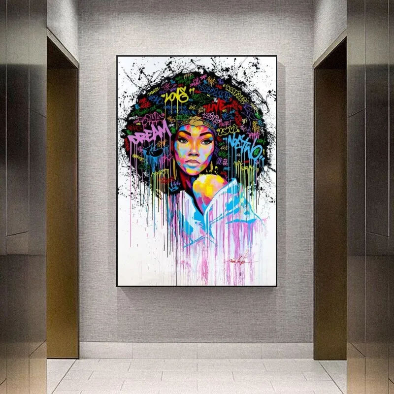 Абстрактная девушка масляная Картина на холсте Граффити стена фотообои