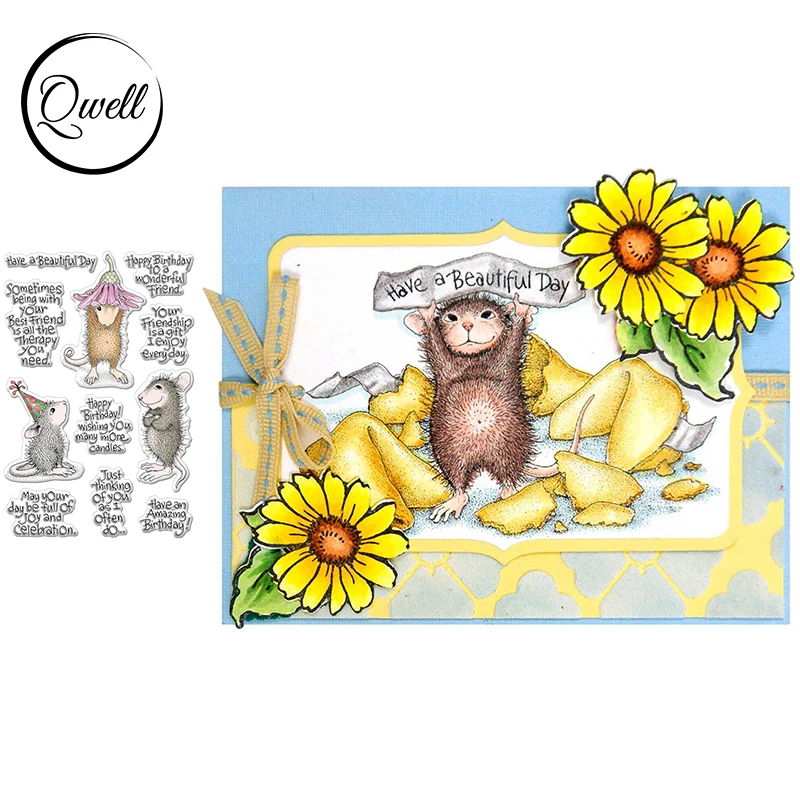 QWELL слова имеют красивый день умной мыши для ремесла Альбом Бумажные карточки DIY