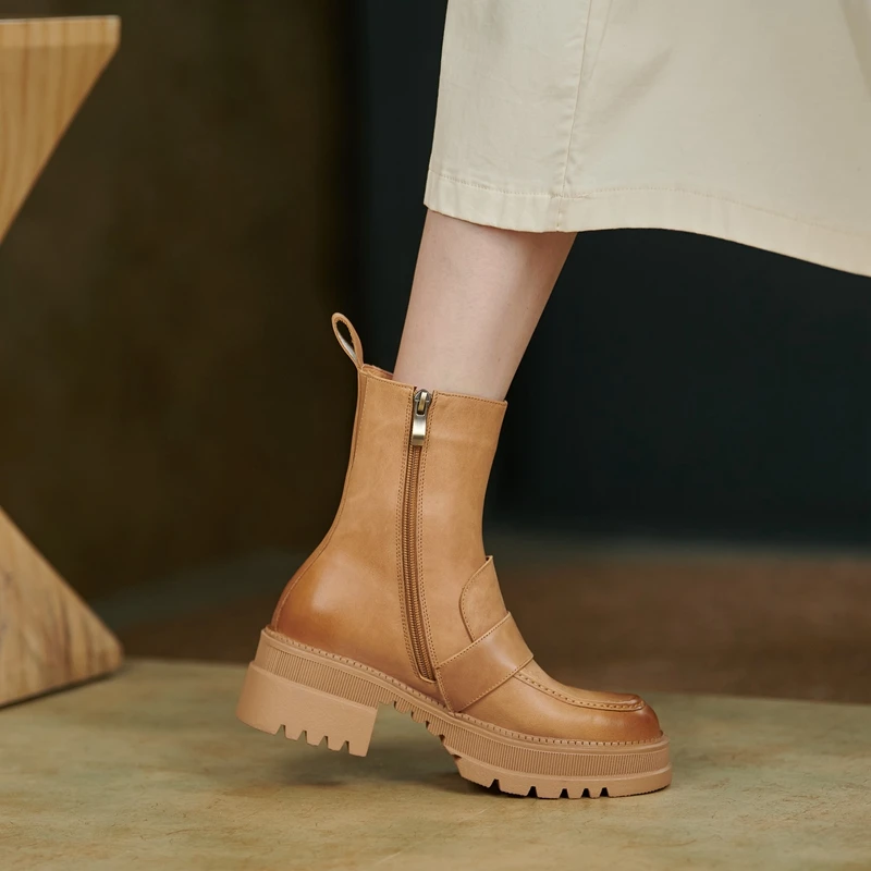 Дешево Ботинки мартинсы на молнии, ботинки средней длины на толстой подошве в британском стиле, с ремешком и пряжкой, короткие ботинки для инструме...