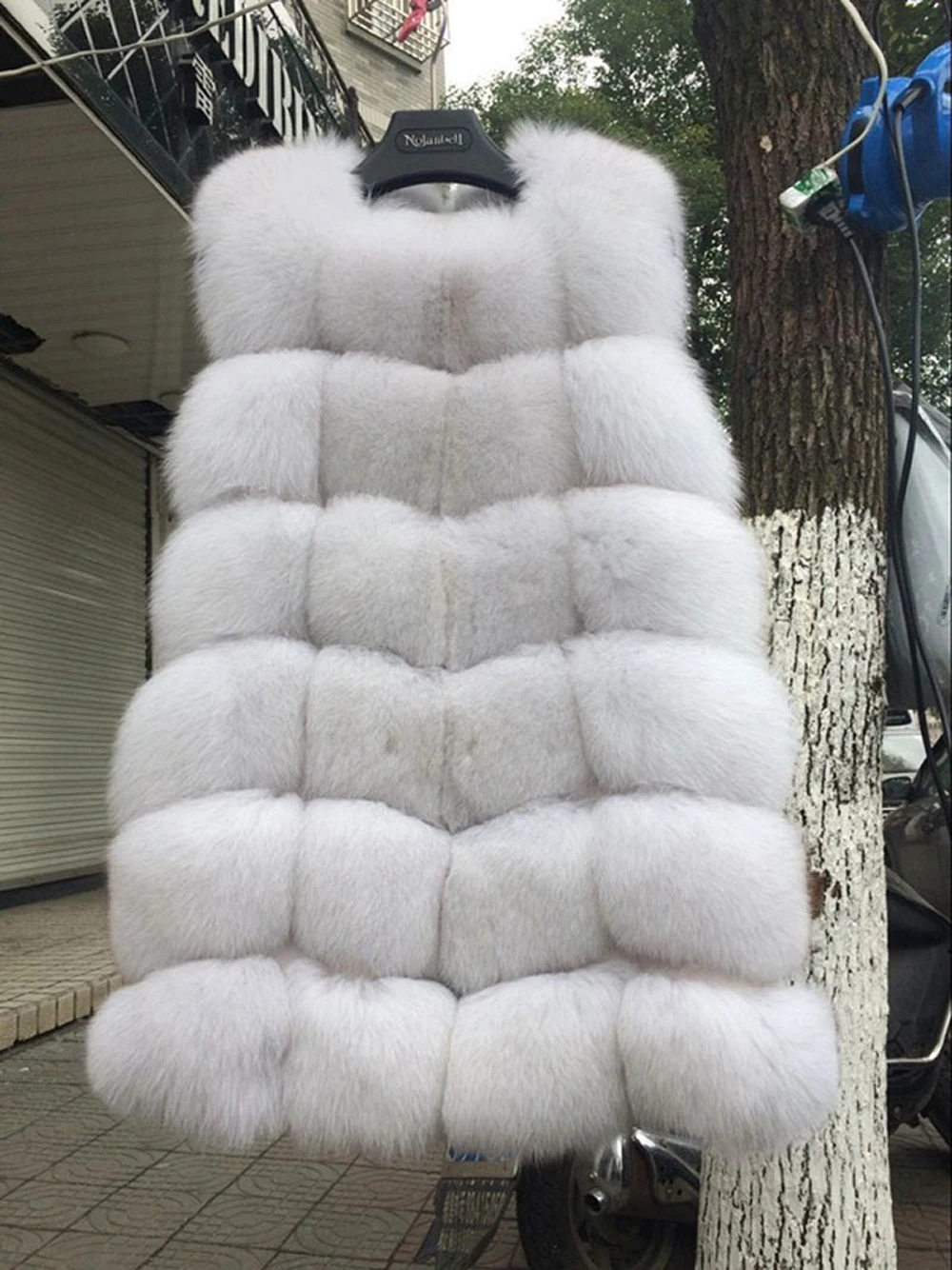 Женский зимний меховой жилет клетчатый теплый из натурального Лисьего меха