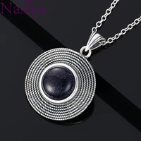 naisya vintage silver 925 stertling necklace bluesand stone turquoise natural stone vintage jewelry for women gift moonstone