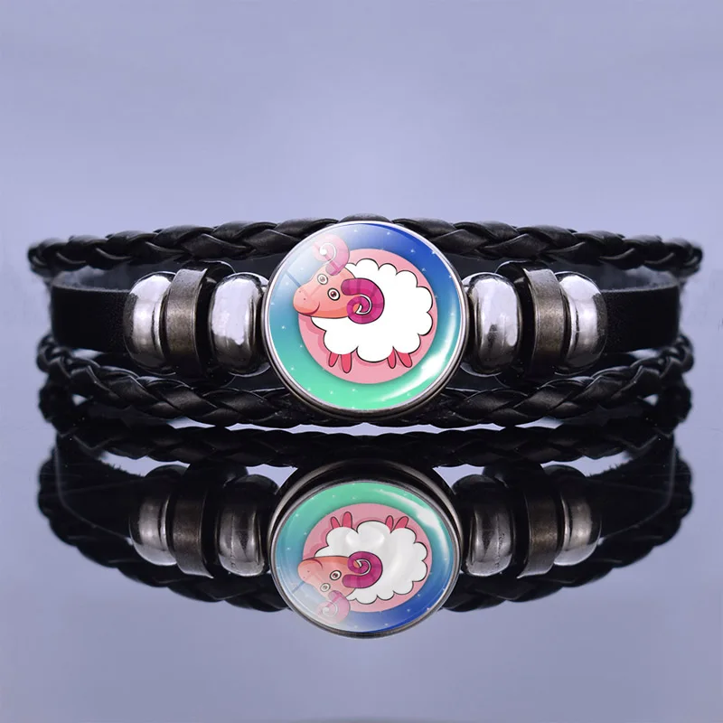 Браслеты ручной работы черный кожаный браслет 12 созвездий фото браслеты для