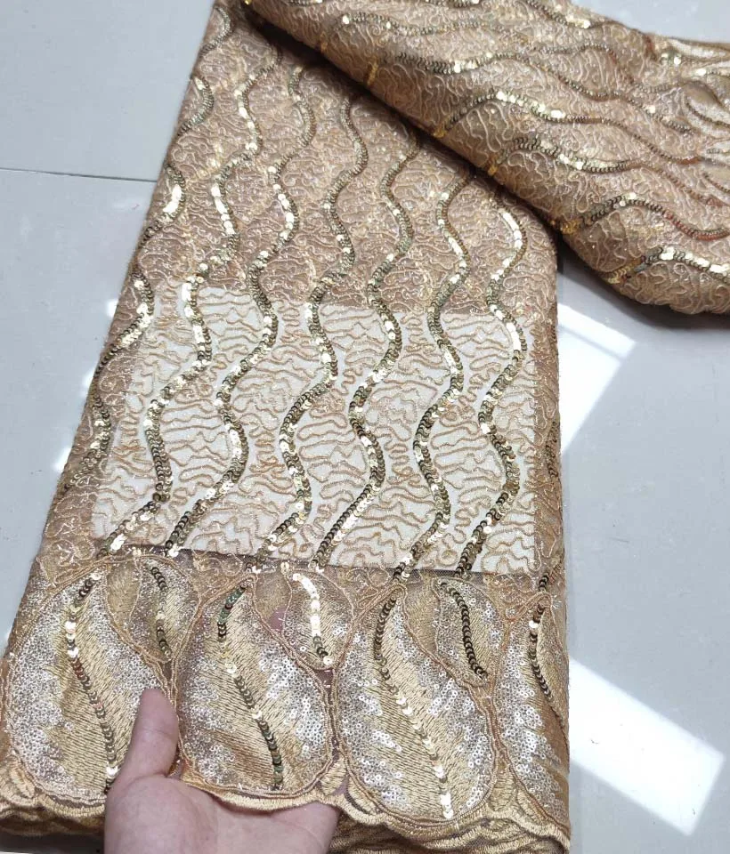 

Французские Блестки цвета шампанского, в африканском стиле, 2021, высококачественные нигерийские сетчатые кружевные ткани для женщин, для ве...