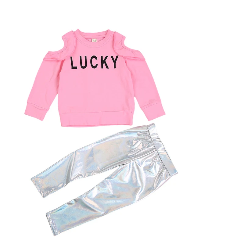 

Pudcoco/комплект из 2 предметов для маленьких девочек, топ и штаны комплекты с длинными рукавами и круглым вырезом, украшенные надписями