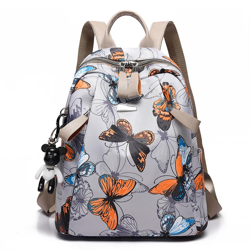 

Anti-thief Feather Print Backpack Female Oxford Cloth Waterproof Travel Casual Schoolbag Brand Ladies Large Capacity Backpack