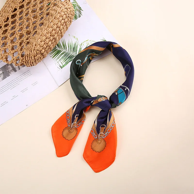 

2021 New Silk Scarf Small Square Scarf Female 70cm Fine Twill Stewardess Scarf Printing Gift Custom Scarf