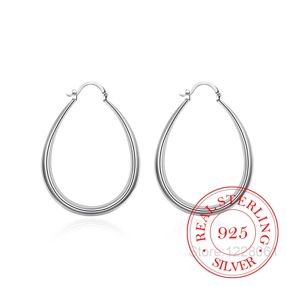 925 стерлингового серебра Гладкий круглые большие серьги-кольца для женщин модные