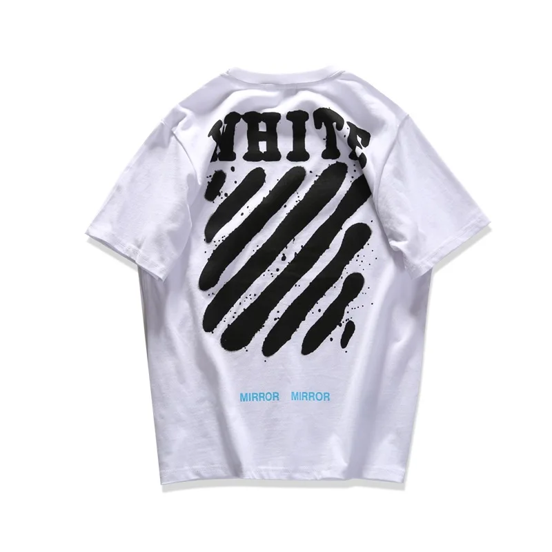 

Summer fashion brand graffiti diagonal stripe letter printing couple men's and women's round neck Cotton Short Sleeve T-Shirt