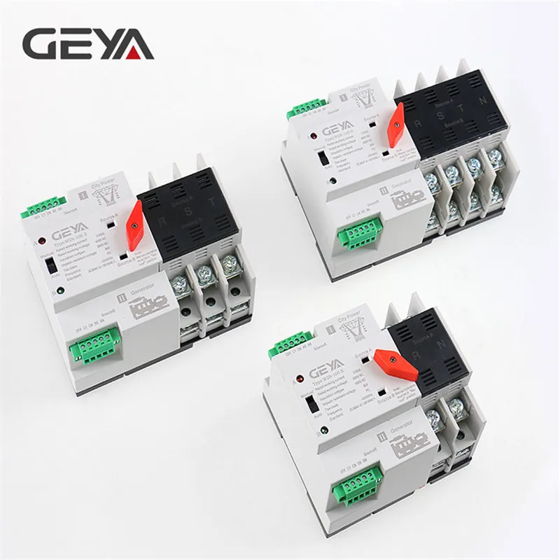 GEYA Din Rail 110V 220V ПК автоматического включения резерва 63A 100A бытовой Мощность безобрывный переключатель 50/60Hz