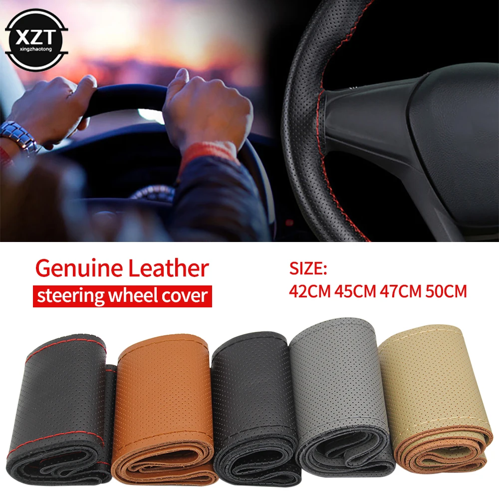 

Car Steering Wheel Braid Cover Soft Texture Car Covers With Needles And Thread Genuine Leather Car Styling Covers