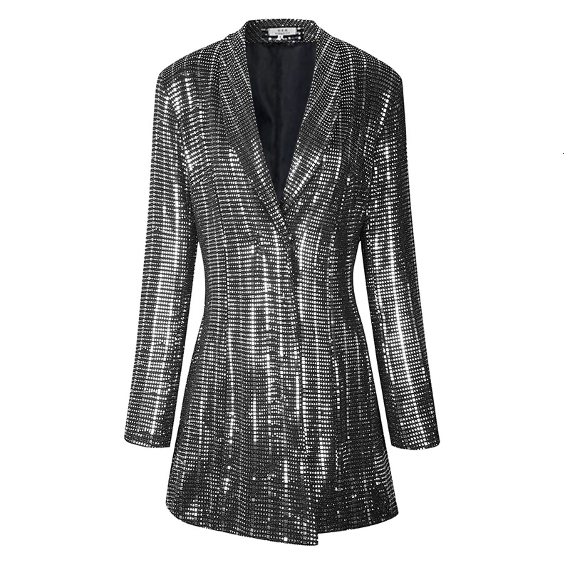 

Button Jacket women Slim coat OL Fashion Outwear 2020 New Turn-down Collar Full Sleeves Sequins lady jacket High Waist