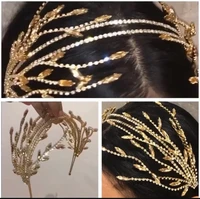 baroque crystal rhinestone pearls tassel leaf double hairband women bridal wedding tiara hair accessories crown hairwear jewelry