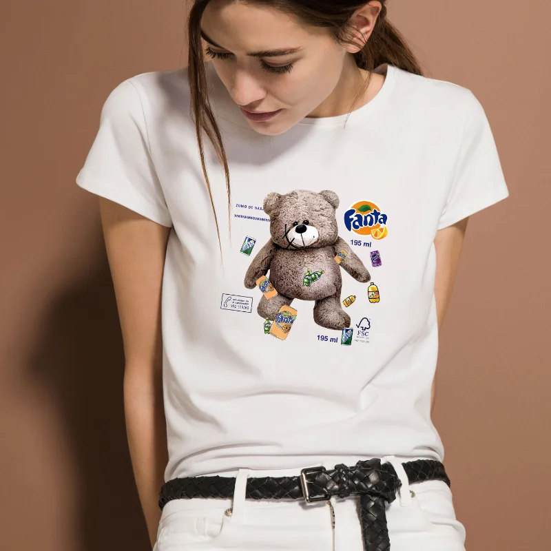 

Chubby Teddy Pattern Printed Women T-Shirt 100% Pure Cotton Short Sleeve Crew Round Neck WOMEN'S Top Casual Clothing