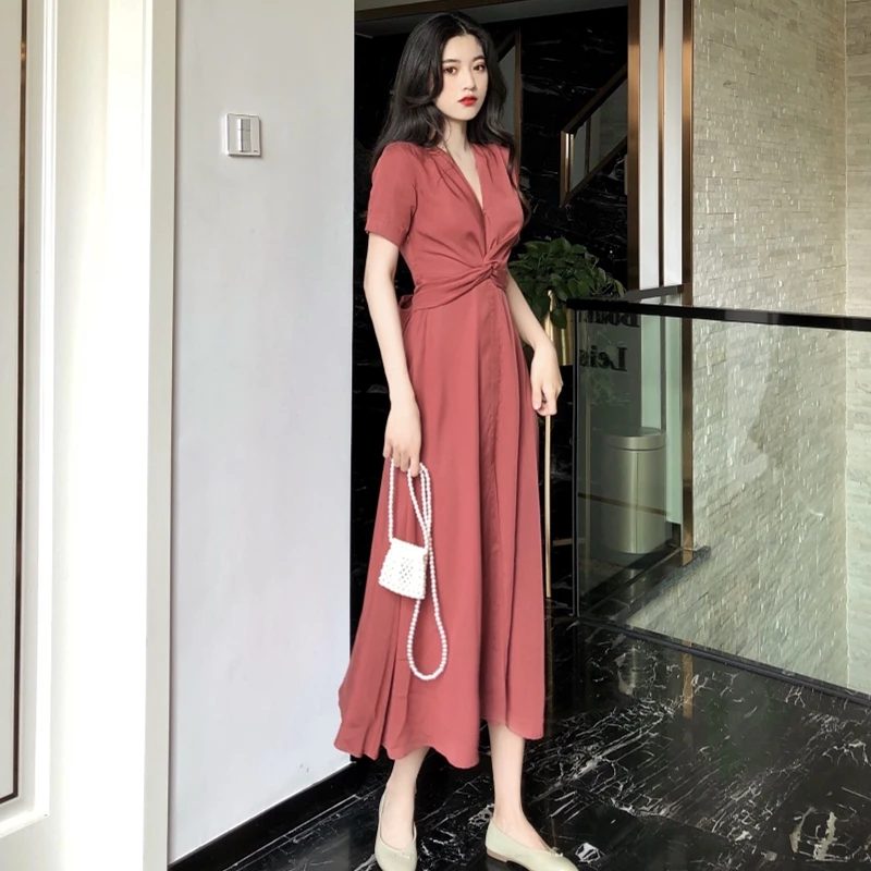 Платье JuneLove женское длинное с коротким рукавом винтажное ДРАПИРОВАННОЕ