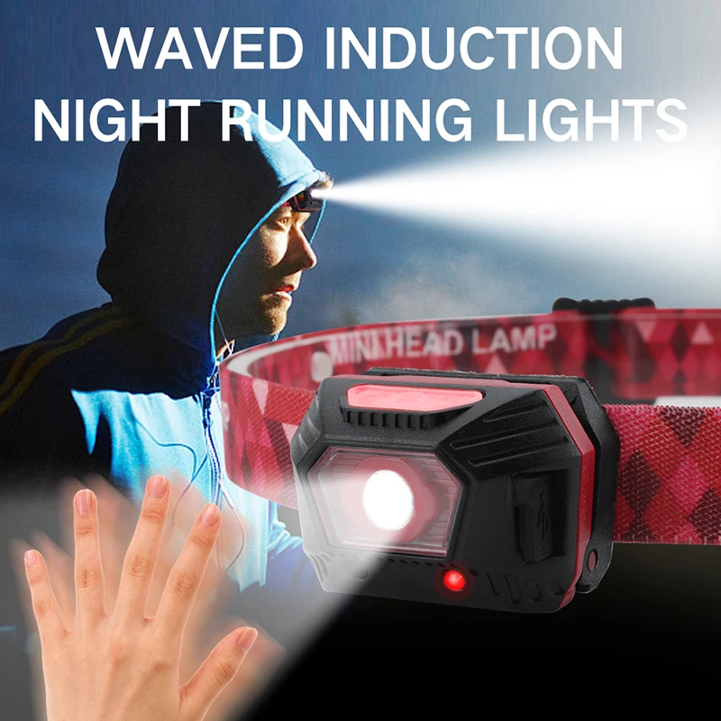 

LED Mini portable headlights Body Motion Sensor lighjt built-in batteries Headlamp for running fishing cycling camping